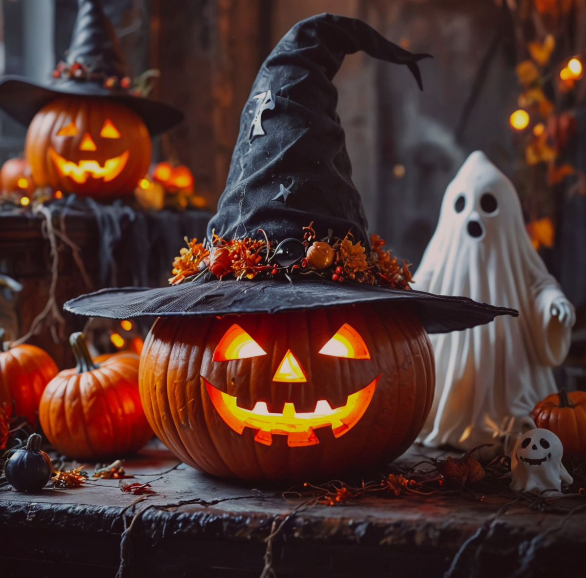 Zucche di Halloween e fantasmini 