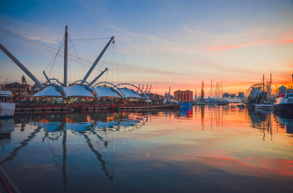 Panorama del Porto Antico al tramonto 