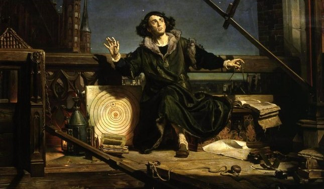 Copernico nel suo studio, olio su tela 
