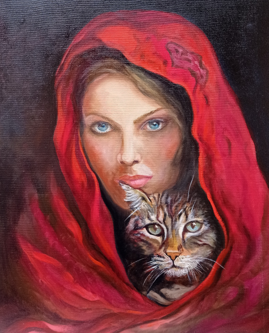 PREFETTURA . ANNAMARIA AGOSTINO – Amore di gatto, olio su tela 50 x 40 cm, 2024