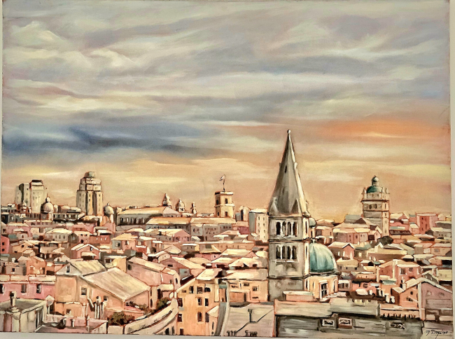 PREFETTURA . MARINA DAGNINO - Tetti di Genova, olio su tela 60 x 80 cm, 2021