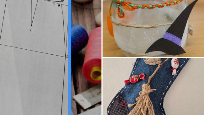 Collage di oggetti artigianali.