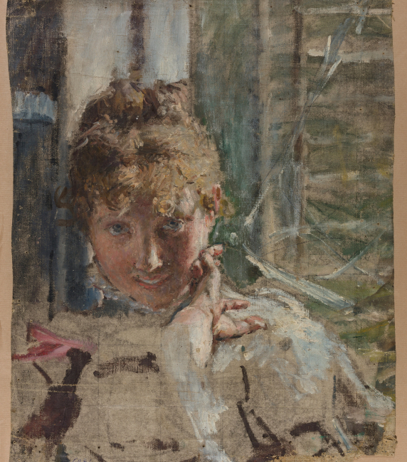 Tullio Salvatore Quinzio, Donna che si schermisce, bozzetto per dipinto, olio su tela, Musei di Strada Nuova - Gabinetto Disegni e Stampe di Palazzo Rosso