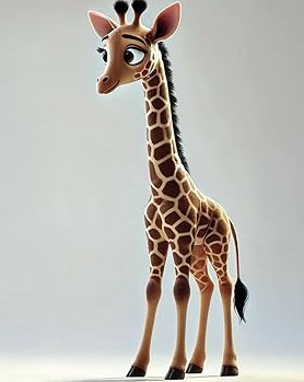 L'immagine mostra una giraffa stilizzata in stile cartone animato 3D.