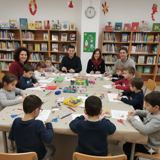 L'immagine è un primo piano su un tavolo di legno durante un laboratorio creativo.