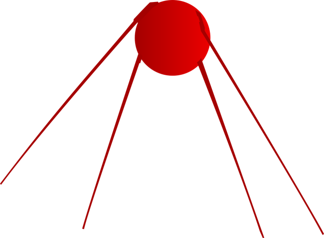 L'immagine è una rappresentazione grafica minimalista, in rosso e nero, del satellite Sputnik.