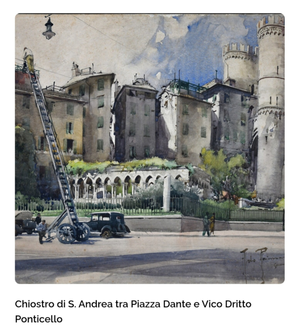 Acquarello raffigurante il Chiostro di S. Andrea tra Piazza Dante e Vico Dritto di Ponticello