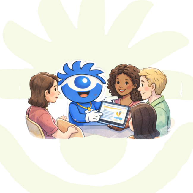 Persone intorno ad un addetto che spiega il sistema MLOL