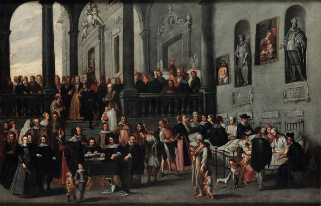 Replica di bottega di Cornelis De Wael del dipinto "Visitare gli infermi nell’atrio dell’ospedale di Pammatone di Genova"