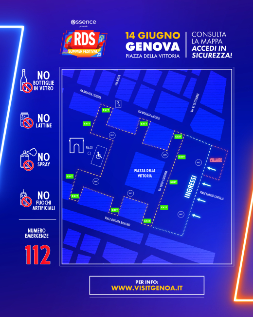 Mappa degli accessi (indicati in verde) a piazza della Vittoria 