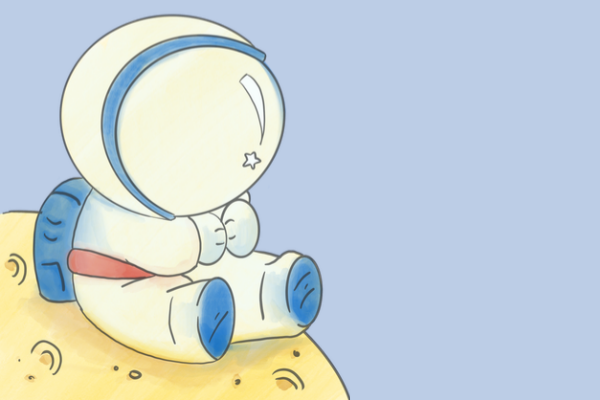 Un piccolo astronauta in osservazione dalla Luna